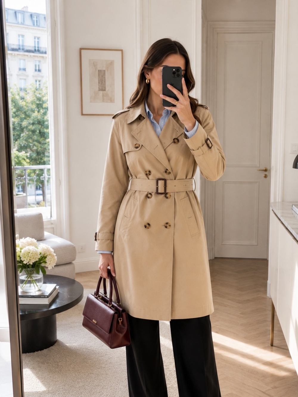 Sandro Paris Magnetic Beige Cotton Gabardine Double-Breasted Trench Coat XL